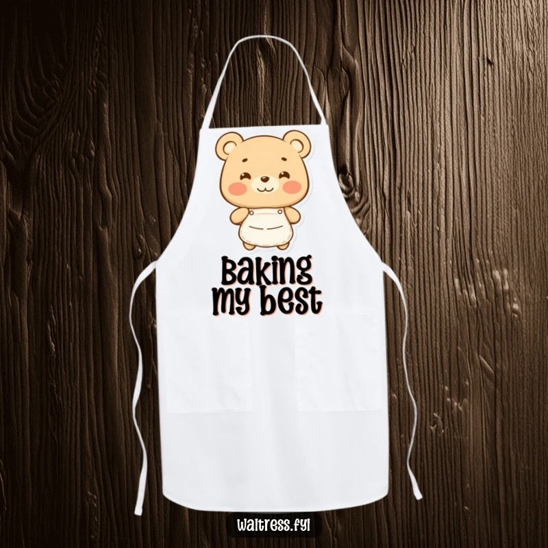 Funny Bear Apron: Durable apron featuring a happy bear, symbolizing culinary joy, a great funny gift.