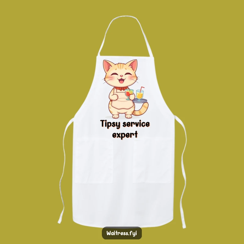 Funny Cat Waiter Apron - Adorable Feline Serving Drinks, A Kitchen Essential Funny Gift!