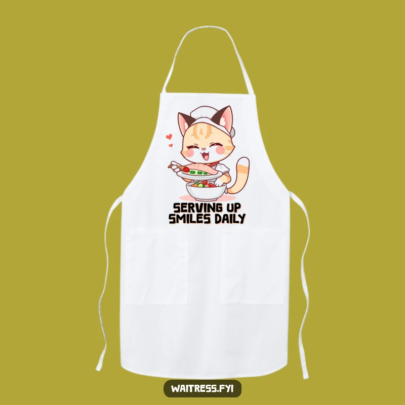 Funny Cat Waitress Apron: Winking Feline Style for Kitchen, Hilarious Chef Gift