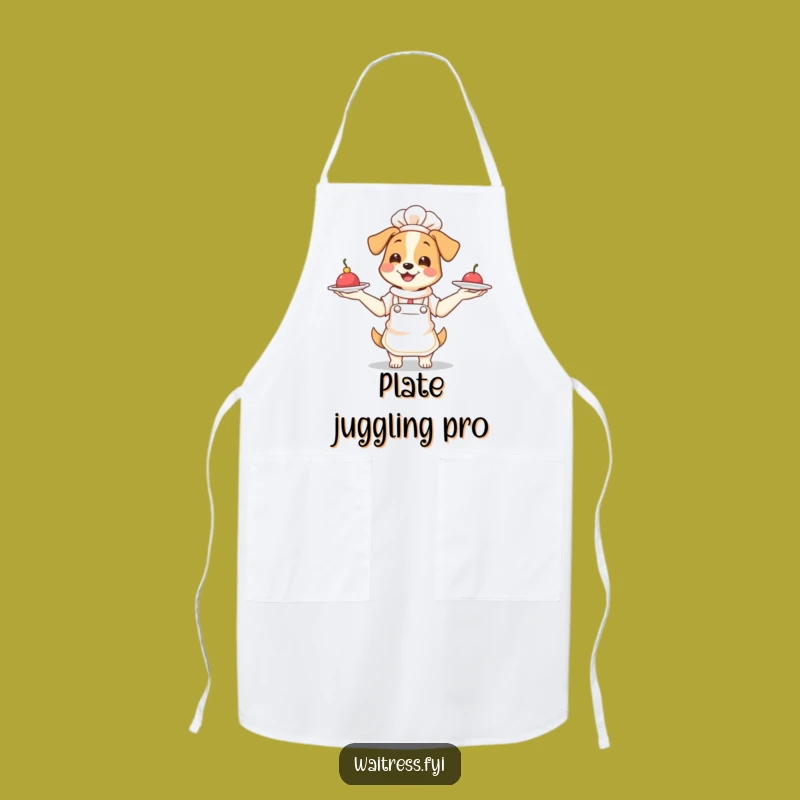 Funny Dog Waitress Apron: Juggling Pup Kitchen Wear, Hilarious Gift for Bakers & Cooks