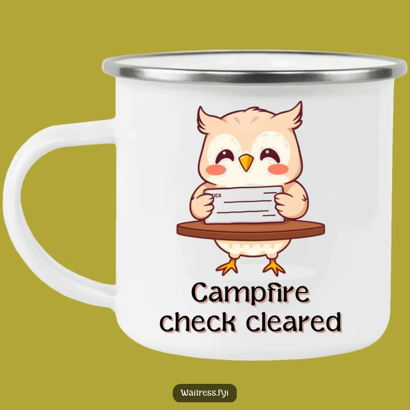 Funny Owl Check Delivery Camping Mug: Fuel Your Success Outdoors