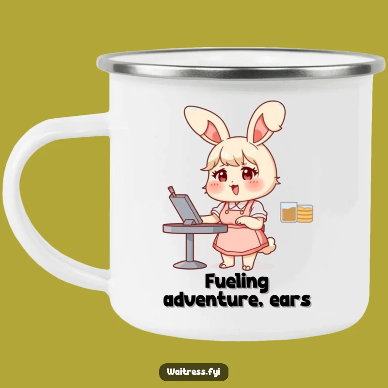 Funny Bunny Camping Mug: Outdoor Orders with Cheerful Waitress