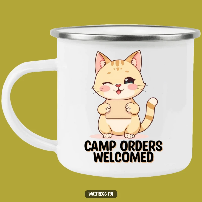 Funny Cat Order Taker Camping Mug: Your Polite Companion for Outdoor Sips