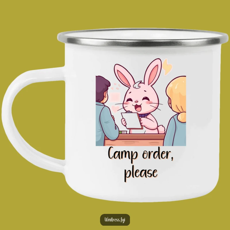 Funny Pink Rabbit Order Taker Camping Mug: Enjoy Your Drink With Cheerful Service