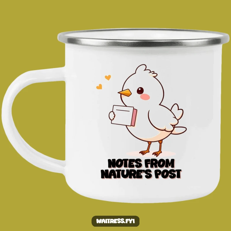 Funny Kawaii Bird Camping Mug: Cheerful Campfire Companion with Note Delivery Gift