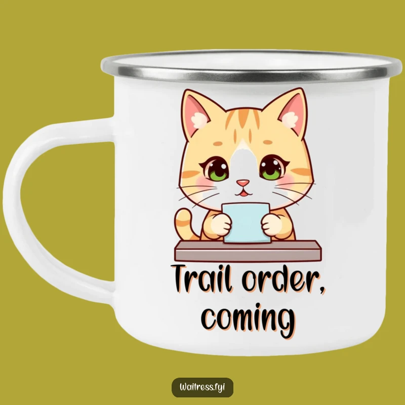 Funny Kawaii Cat Server Camping Mug: Enjoy Outdoors with Polite Feline Company Gift