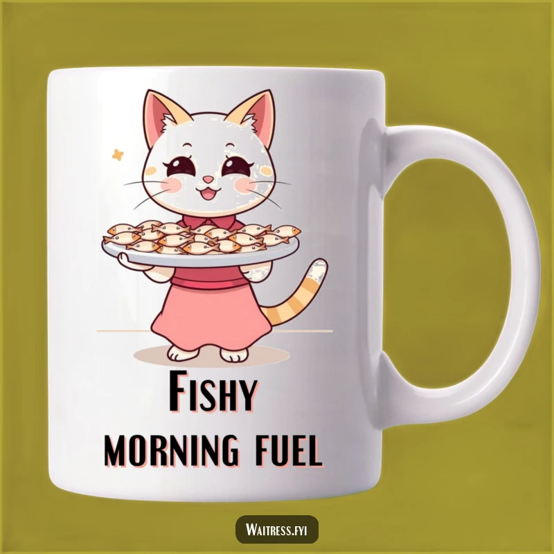 Funny Cat Waitress Mug: Fish Tray Balance - Hilarious Cafe Gift for Cat Lovers