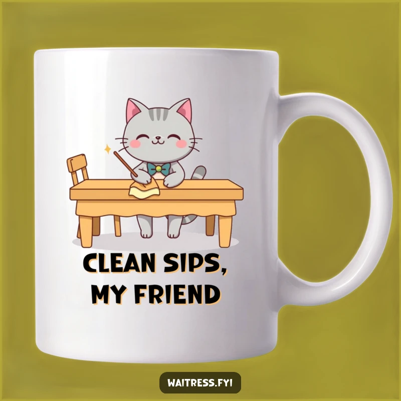Funny Grey Cat Butler Mug: A Smiling Server Gift For Neat Freaks