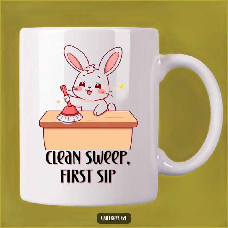 Funny Kawaii Bunny Cleaning Mug: A Cheerful Brew Buddy for a Happy Home Gift