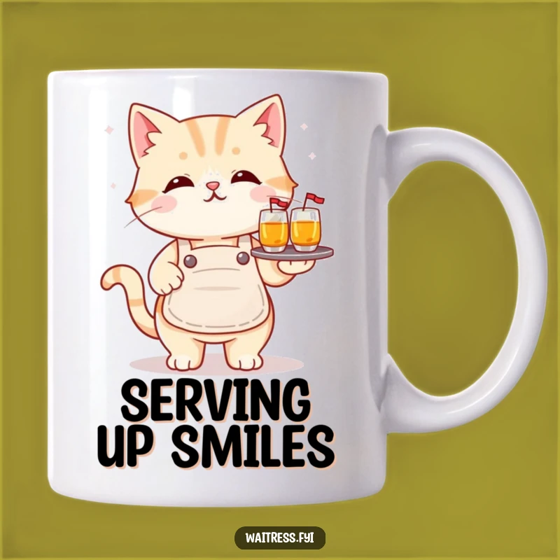 Funny Kawaii Cat Barista Mug: Adorable Drink Server's Humorous Gift