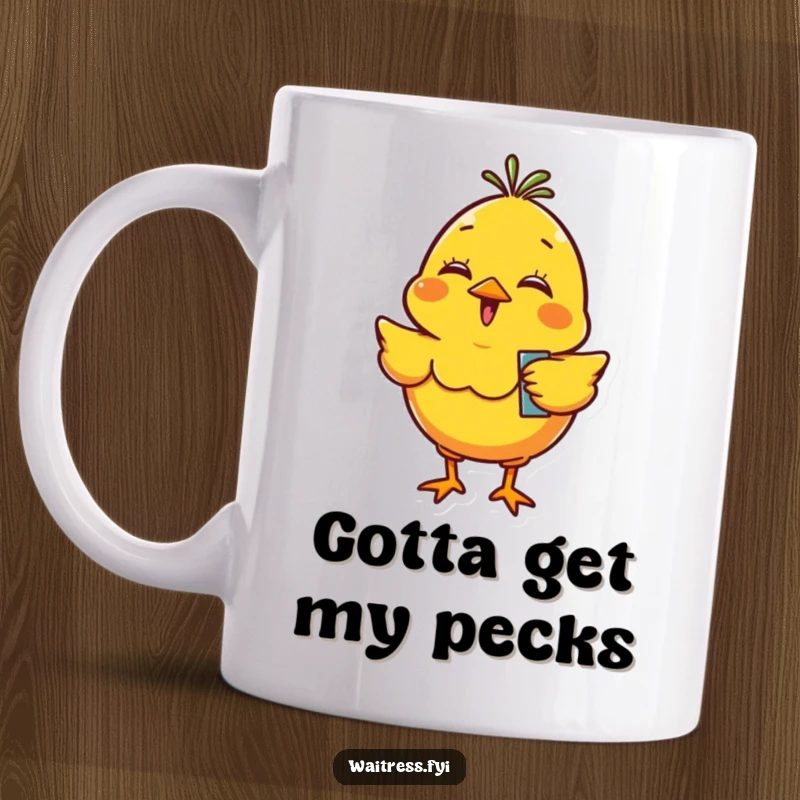 Funny yellow chick character giggling ecstatically while holding a miniature order pad, bouncing with pure, unadulterated excitement.