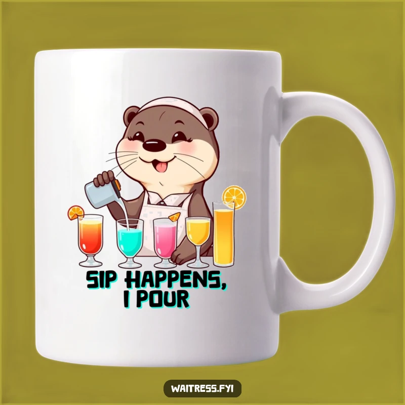 Funny Otter Waitress Mug: Cheerful Pouring Drinks, Perfect Humorous Gift for Bar Lovers