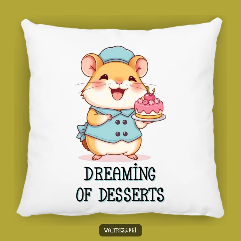 Funny Hamster Waitress Pillow: Cozy Hamster Presents Cake, Comfy Funny Gift