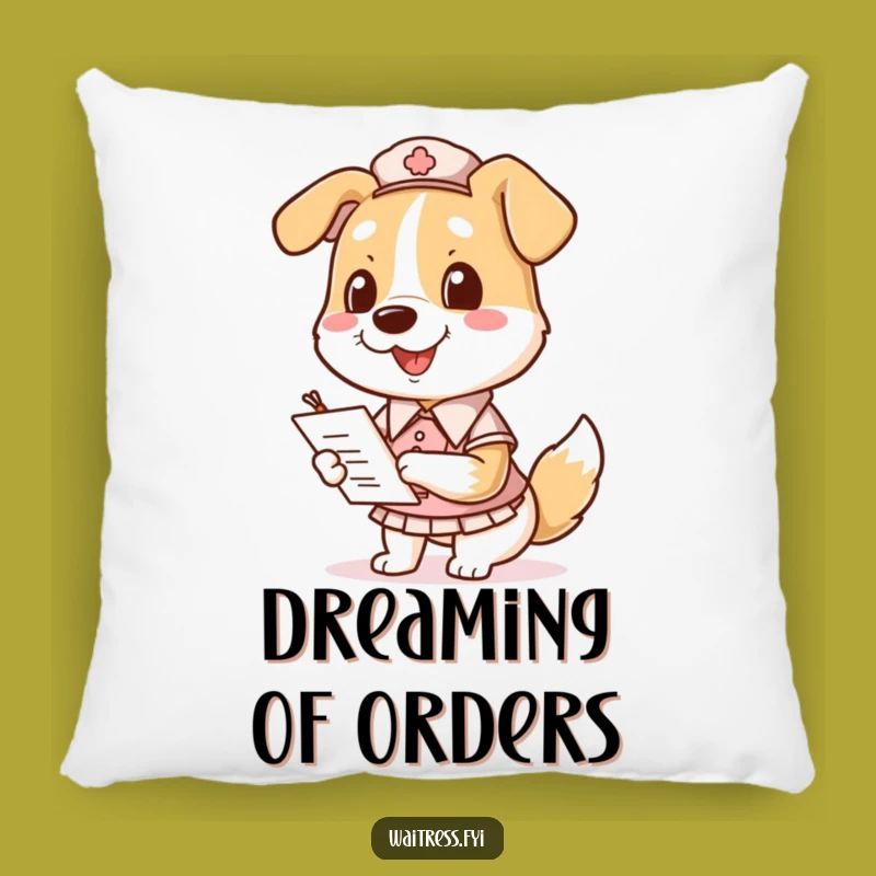 Funny Dog Waitress Pillow - Smiling Pooch Taking Orders, A Comfy Funny Gift!