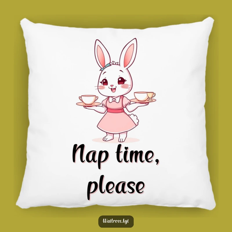 Funny Bunny Waitress Pillow: Cozy Cartoon Accent Pillow, Great Funny Gift Idea