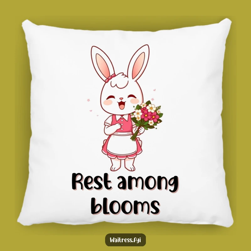 Funny Bunny Waitress Pillow: Flower Bouquet Comfort - Hilarious Accent Pillow, Perfect Gift