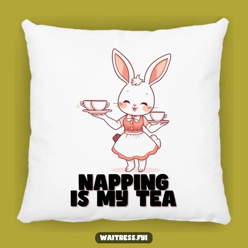 Funny Bunny Waitress Pillow: Soft Tea Time Cushion, Cozy Cafe Decor Gift