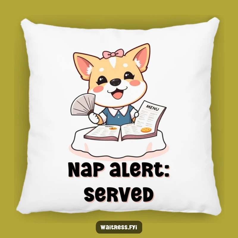 Funny Dog Waitress Pillow: Bubbly Pup Menu Comfort, Hilarious Home Decor Gift