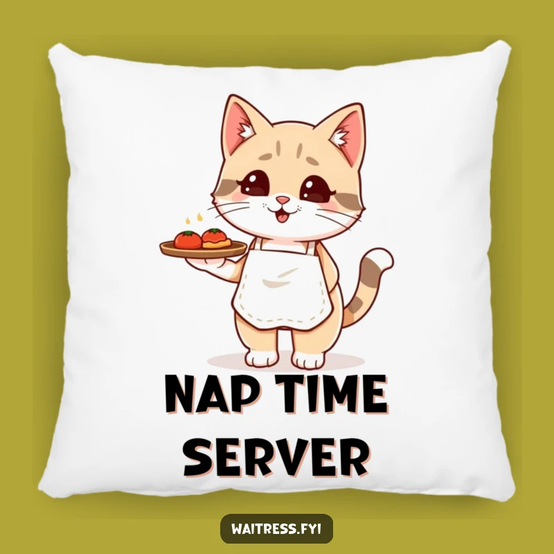 Funny Kawaii Cat Waiter Pillow: Cozy Comfort with a Side of Cute Cat Humor, Ideal Funny Gift!