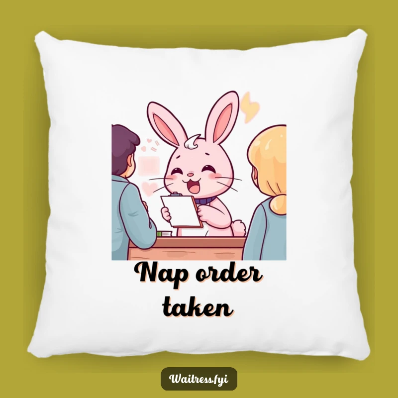 Funny Pink Rabbit Order Taker Pillow: Cozy Comfort With A Cheerful Service Vibe