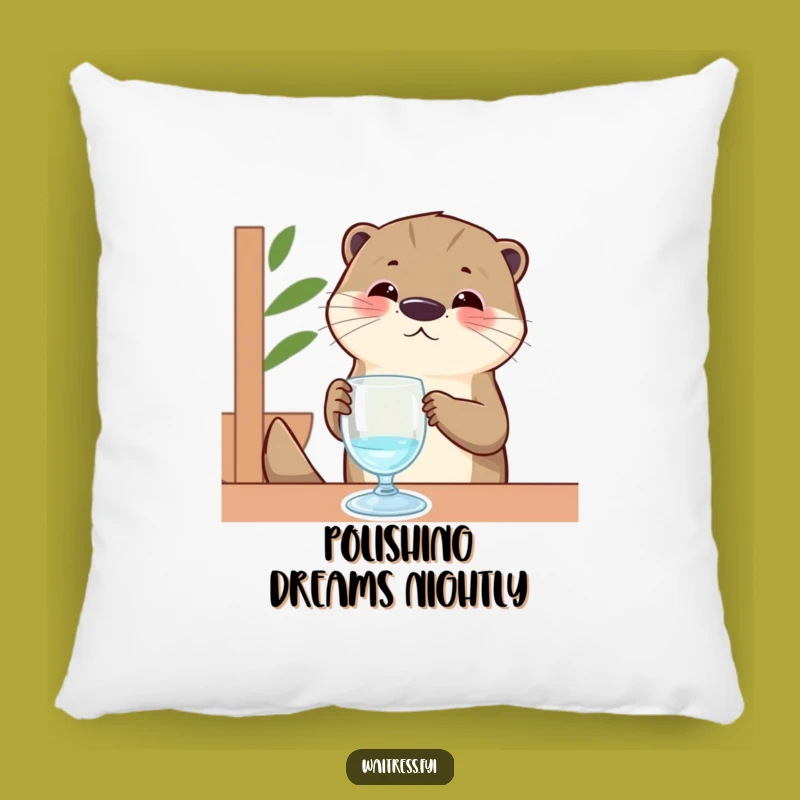 Funny Otter Pillow: Cozy Otter Server Polishing Invisible Glass, Comfy Funny Gift