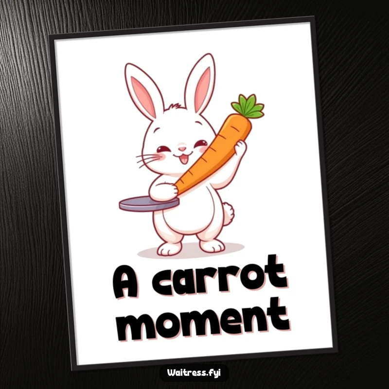 Funny Rabbit Server Digital Art: Cheerful rabbit presenting a carrot, printable humorous illustration.