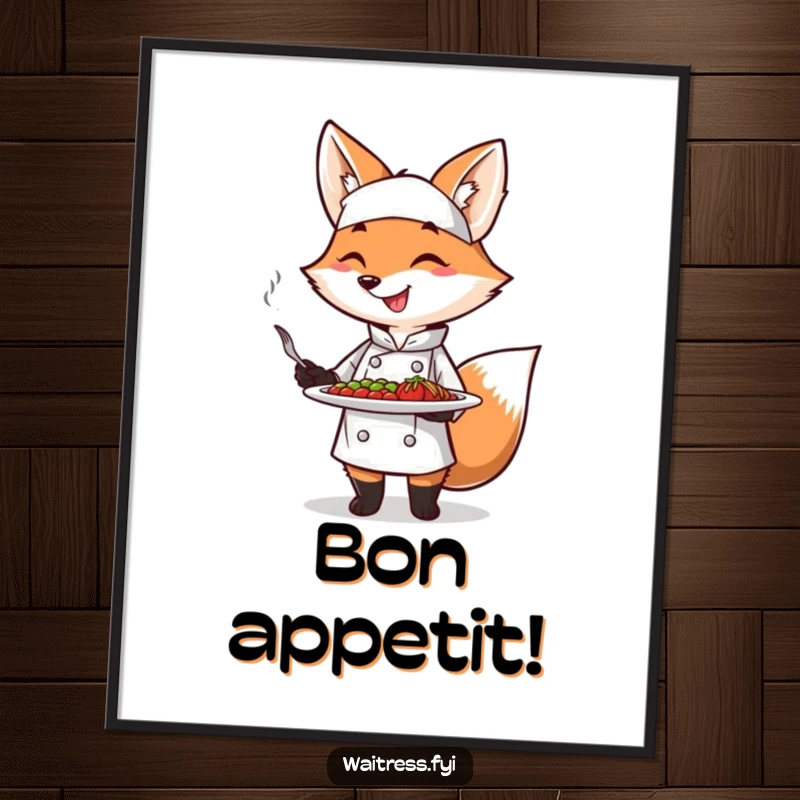 Funny Fox Chef Digital Art Print of a smiling fox presenting food, instantly downloadable and perfect as a funny gift.