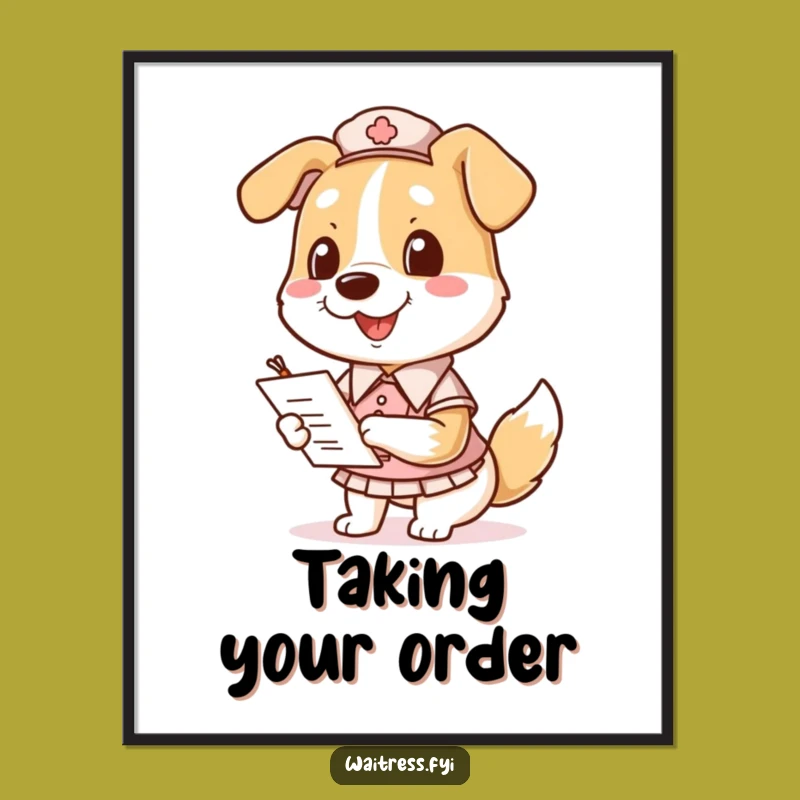Funny Dog Waitress Digital Art - Pooch Taking Orders, Instant Funny Gift for Walls!