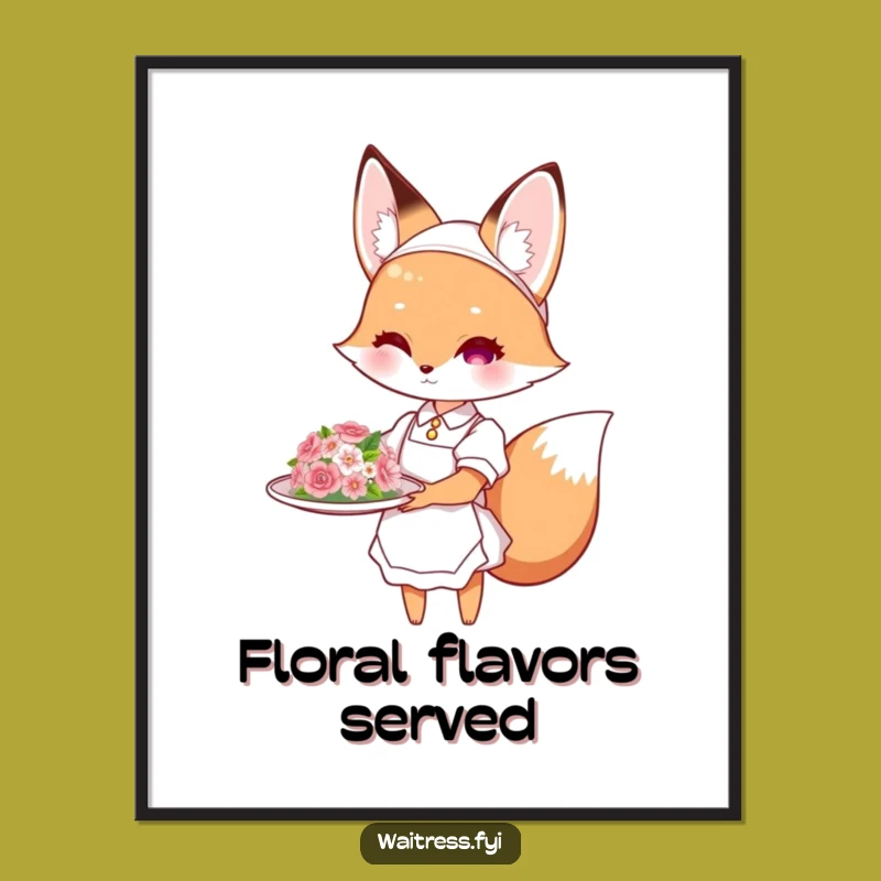 Funny Fox Waitress Digital Art: Elegant Presentation for Your Walls