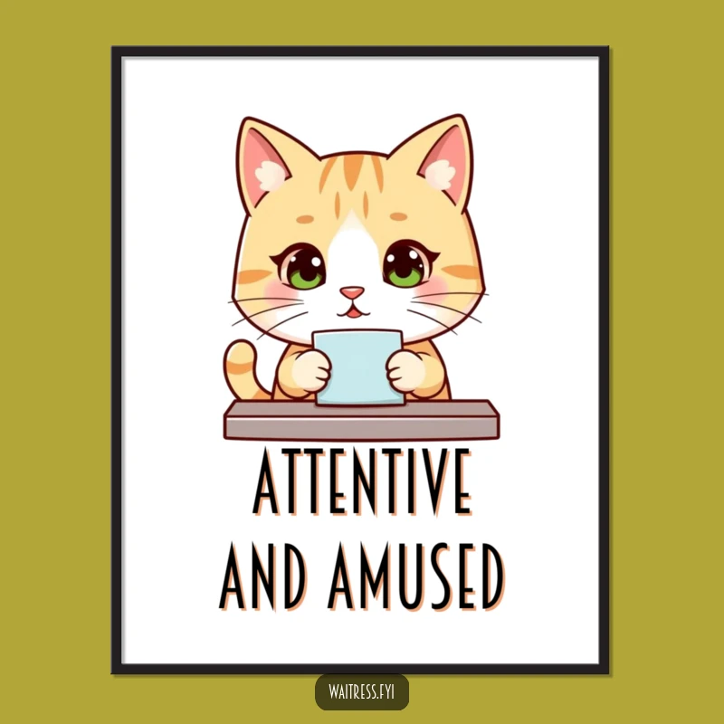 Funny Kawaii Cat Order Digital Art Print: Decorate with Polite Feline Charm Gift