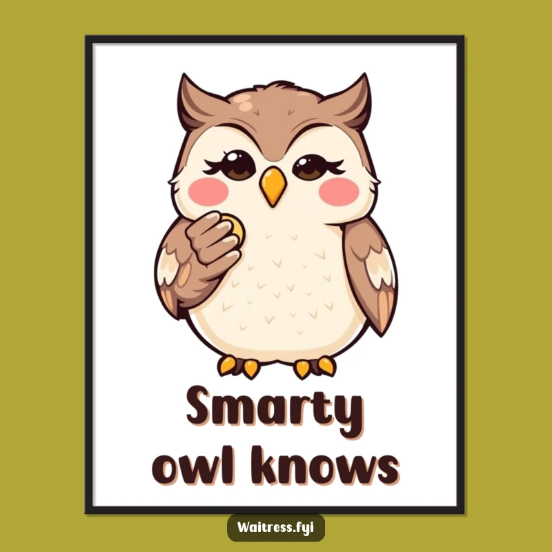 Funny Kawaii Owl Finance Digital Art: Printable Wise Wink Decor, Instant Funny Gift Download