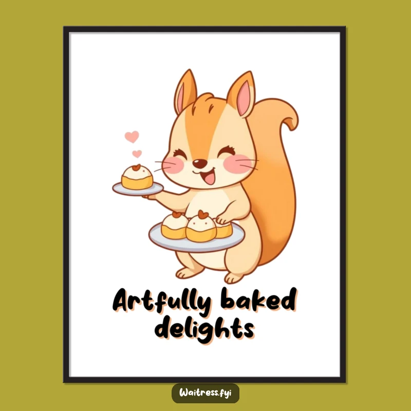 Funny Kawaii Squirrel Digital Art: Cute Pastry Server Printable for Joyful Decor
