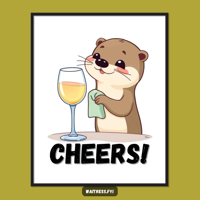 Funny Otter Bartender Digital Art: Joyful Wall Decor, Instant Funny Gift Download
