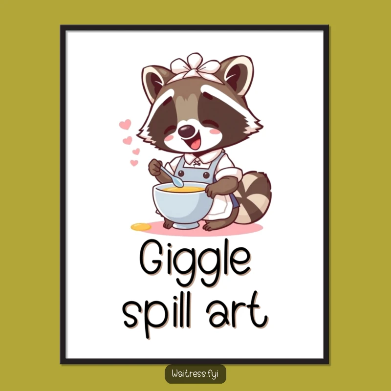 Funny Raccoon Waitress Digital Art: Instant giggles, a perfect downloadable funny gift.