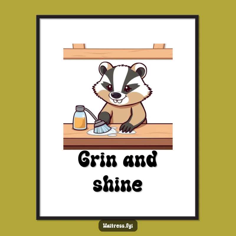 Funny Determined Badger Digital Art - Hilarious Cleaning Motivation Print Gift