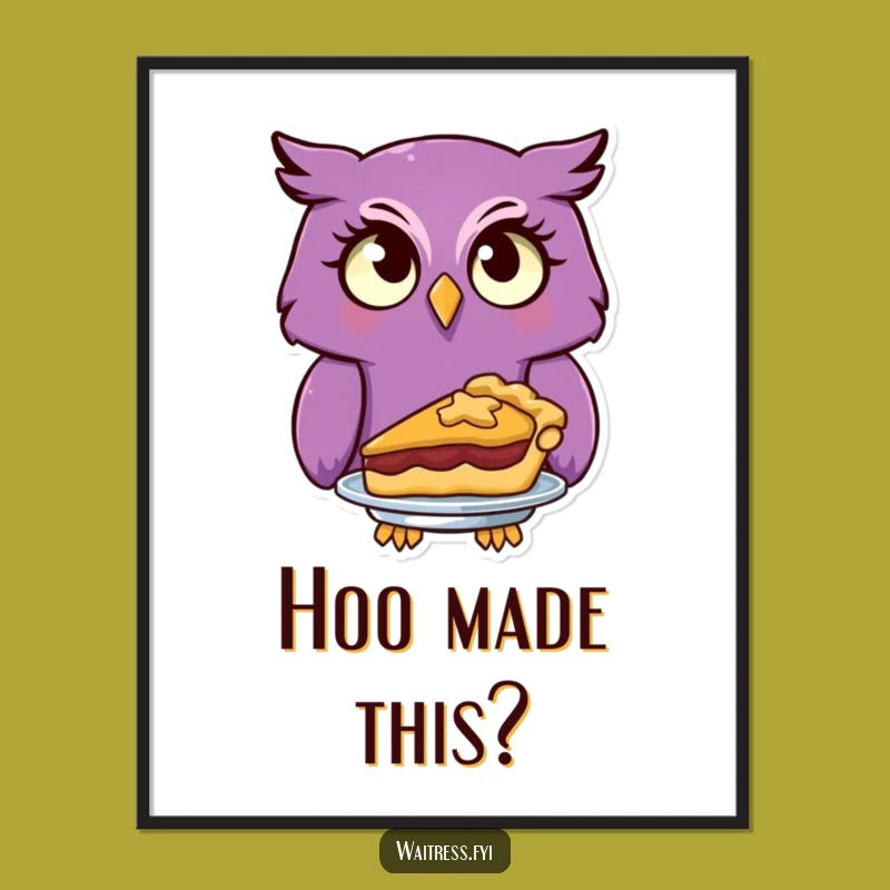 Funny Owl Serving Pie Digital Art, Instant Whimsy for Charming Wall Decor