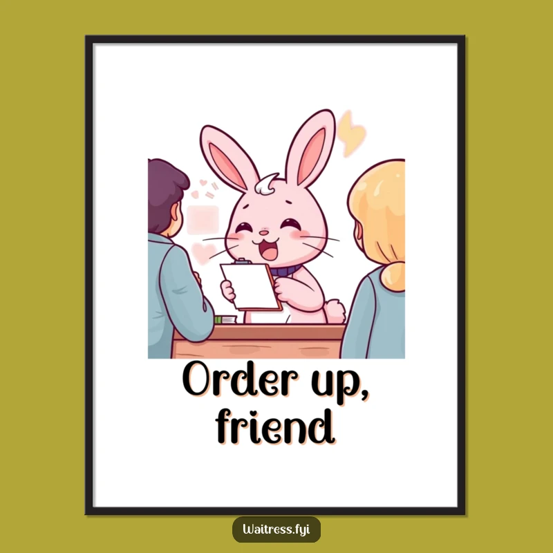 Funny Pink Rabbit Order Taker Digital Art: Cheerful Artwork For Service Enthusiasts