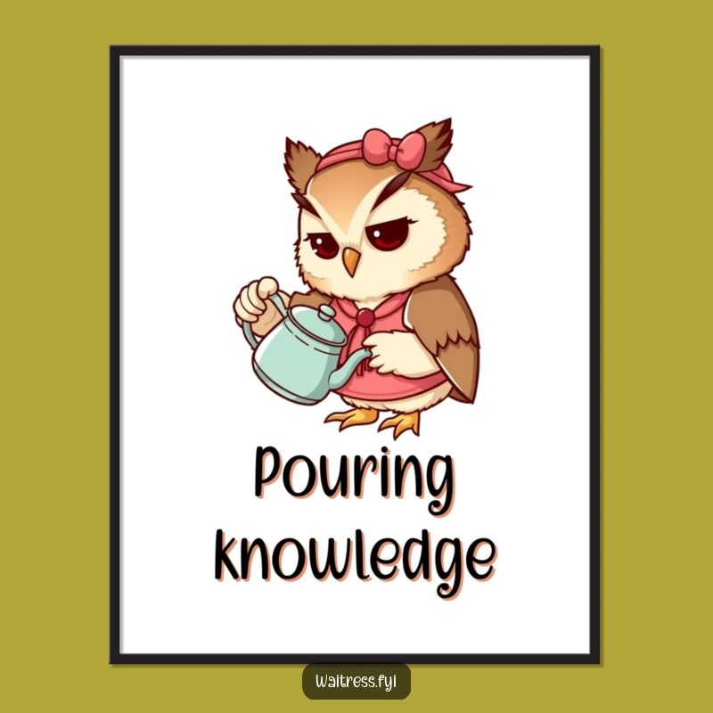 Funny Owl Waitress Digital Art: Wise Wall Decor, Instant Funny Gift Download