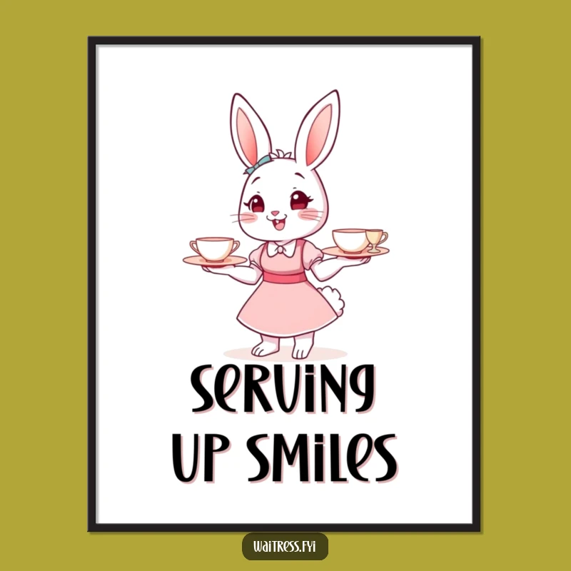 Funny Bunny Waitress Digital Art: Adorable Wall Decor, Instant Funny Gift Download