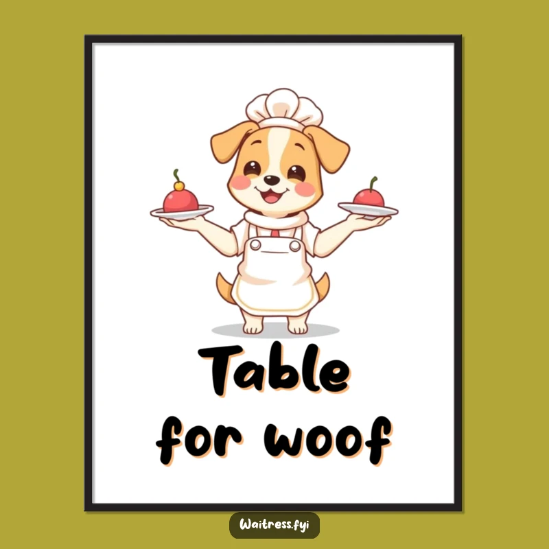 Funny Dog Waitress Digital Art: Juggling Pup Printable, Instant Humorous Decor Gift