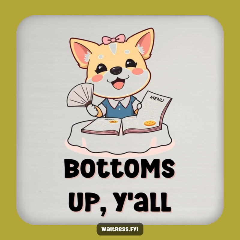 Funny Dog Waitress Coaster Set: Bubbly Pup Menu Protection, Humorous Table Gift