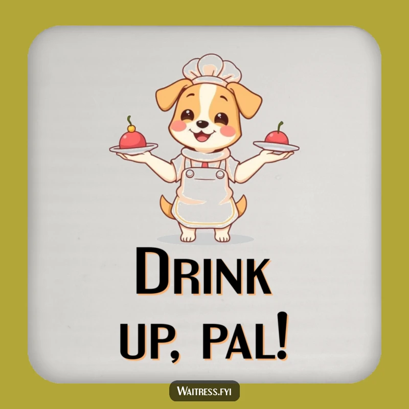 Funny Dog Waitress Coaster Set: Juggling Pup Drink Protection, Humorous Gift for Hosts