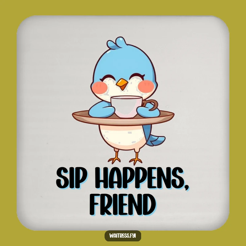 Funny Blue Bird Barista Coaster: Protect Surfaces With Witty Coffee Style