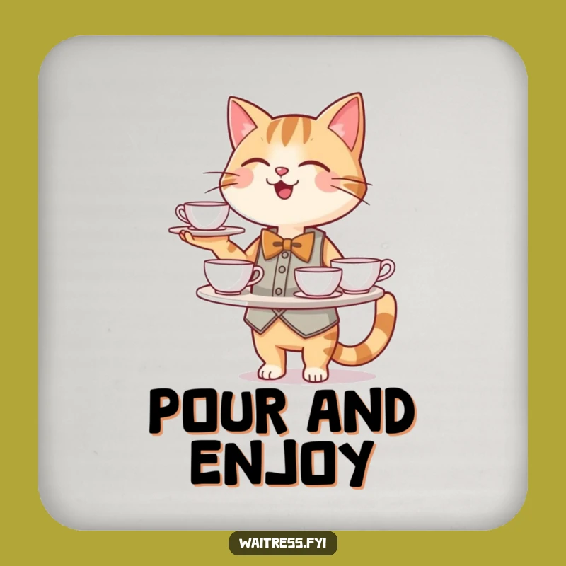 Funny Cat Waiter Coaster: Protect Surfaces with Style - Gift Set