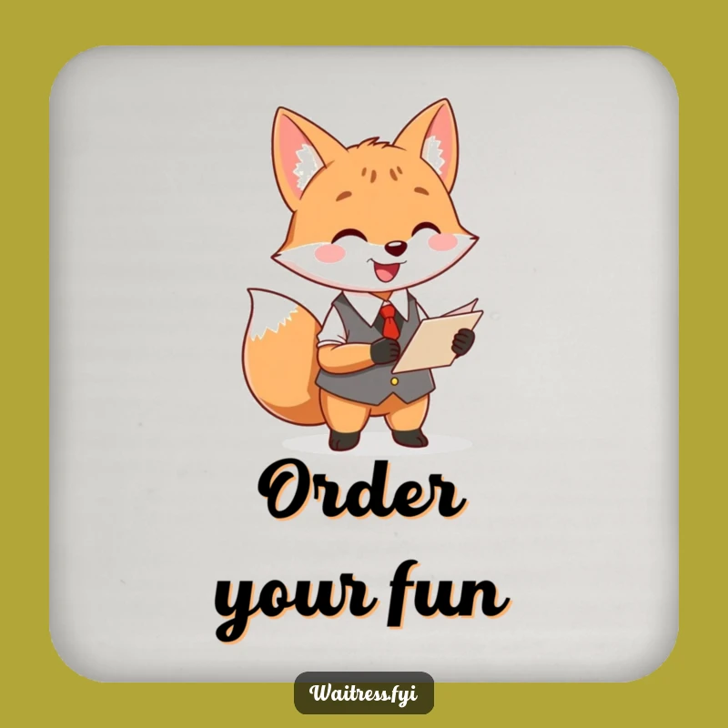 Funny Fox Waiter Drink Coaster: Order Holder, Humorous Table Protector Gift