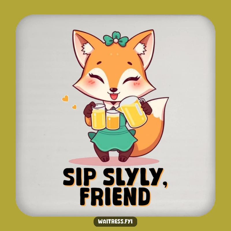 Funny Fox Waitress Coaster Set: Winking Fox Drink Protection, Humorous Gift for Hosts