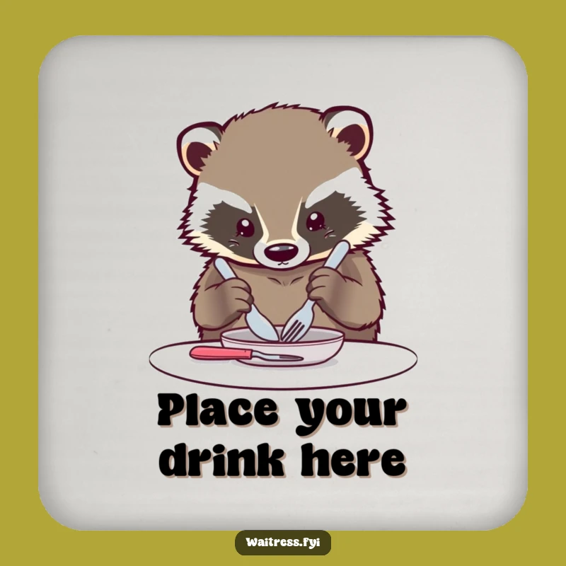 Funny Kawaii Badger Drink Coaster: Protect Surfaces with Orderly Cutlery Art