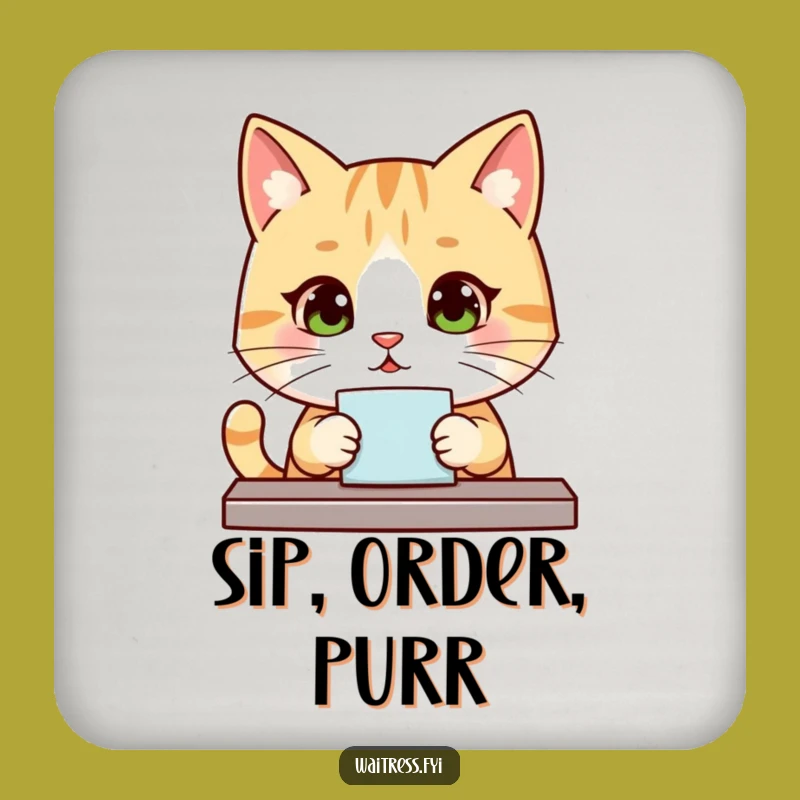 Funny Kawaii Cat Order Drink Coaster: Protect Surfaces with Polite Feline Style Gift