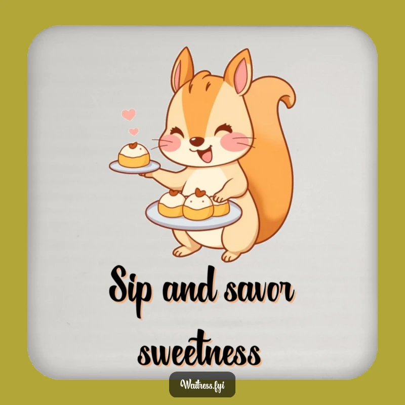 Funny Kawaii Squirrel Drink Coaster: Protect Surfaces with This Cute Pastry Server Art