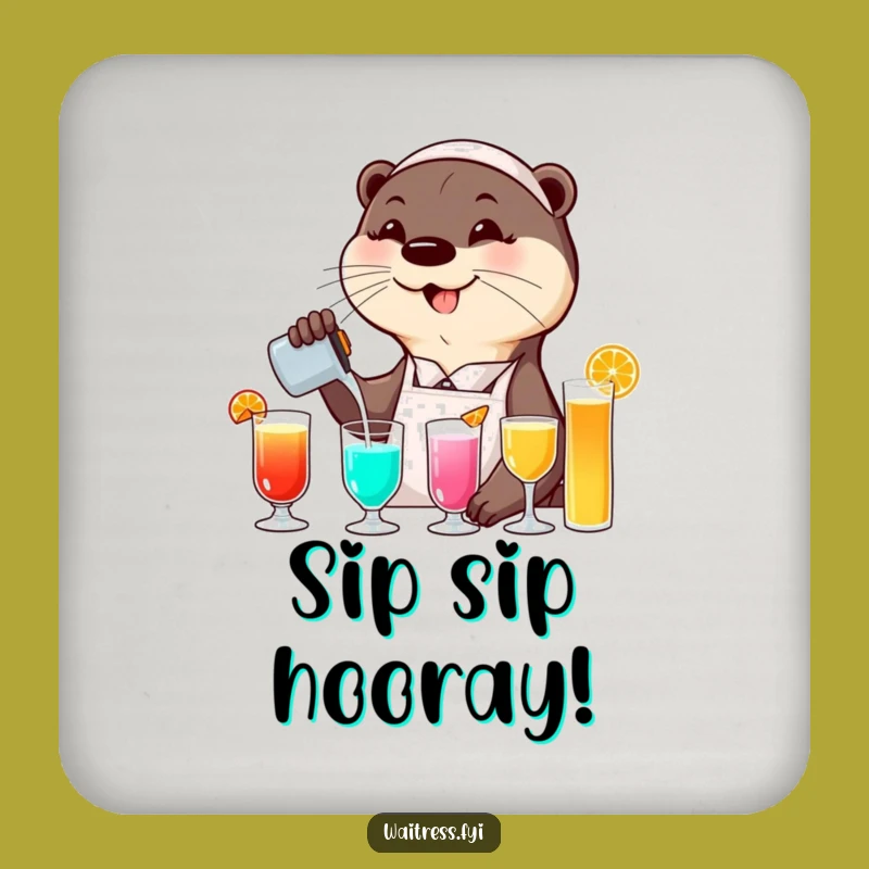 Funny Otter Waitress Coaster Set: Cheerful Drink Protection, Humorous Table Gift